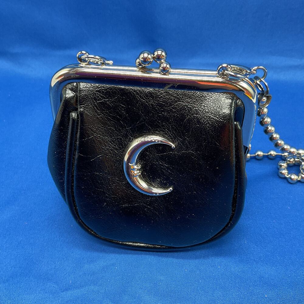 Little Black Crescent Moon Accent Crossbody or Clutch Purse Chrome Hardware - Picture 2 of 10